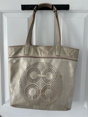 Coach Metallic Gold Perforated Signature Leather Tote Bag F17041